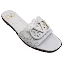 Valentino White Leather Eyelet Slide Sandals