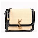 Borsa a tracolla Saint Laurent Paris Solferino in pelle verniciata in nero e beige (733704)