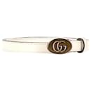 GG Oval Buckle Belt with Enamel in White Leather  - Gucci