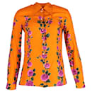 Camisa de botão com estampa rosa Gucci em seda laranja