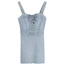 Reformation - Robe courte bustier en denim de coton bleu