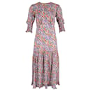 Rixo Floral Patterned Pleated Midi Dress in Multicolor Viscose - Autre Marque