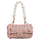 Chanel Pink Medium Tweed Large Pearl Handle Flap