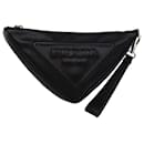 PRADA Triangle Clutch Bag Leather Black Auth 76762A - Prada