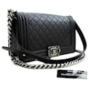 CHANEL Boy Chain Shoulder Bag Black Quilted Flap calf leather Leather - Chanel