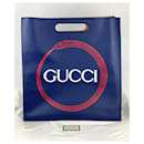 Bolsa de compras Gucci XL impressa em couro azul cobra vermelha autêntica usada
