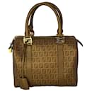 Fendi Boston Gold Coated Canvas Hand Bag