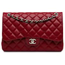 Patta foderata in caviale classico rosso Chanel Jumbo