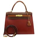 Hermès Brown Tricolor Box Kelly Retourne 28