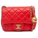 Chanel Red Mini Square Classic Lambskin Pearl Crush Flap