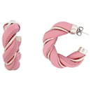 BOTTEGA VENETA CREOLES TWIST EARRINGS PINK LEATHER & SILVER EARRINGS - Bottega Veneta