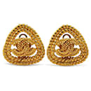 Chanel Vintage Coco Mark Triangle Earrings Gold Plated in Very Good Condition