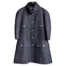 Iconic Cocoon Style Black Coat with Camellias Pattern - Chanel