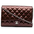 Brown Chanel Quilted Patent Clutch With Chain Shoulder Bag