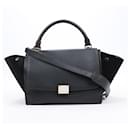 CELINE Pequeno Trapézio Couro x Camurça 2way Bolsa em Preto - Céline