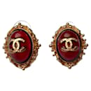 Chanel Gripoix oval red resn, gold plated vintage drop earrings