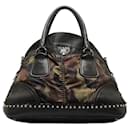 Prada Camouflage Studded Leather Nylon Handbag BL0688 in Very Good Condition