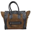 CELINE Luggage Mini Leather & Suede Handbag in Black x Khaki - Céline