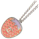 Chanel Coco Mark Strawberry Motif Necklace Silver Pink Metal in Good Condition