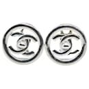 Chanel Vintage Coco Mark Turnlock Earrings Silver Metal in Very Good Condition