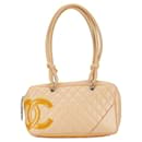 Chanel Cambon Line Leather Handbag Beige Yellow in Very Good Condition