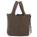 HERMES Pico Tan Lock MM Shoulder Bag Taurillon Clemence Etope Auth 74760A - Hermès