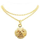 Chanel Gold Gold Plated CC Round Pendant Necklace