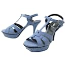 NINE SAINT LAURENT TRIBUTE BLUE DENIM 457757 SANDALS 39.5 SHOES - Yves Saint Laurent