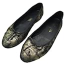 SCARPE BALLET CHANEL G02819 LOGO CC 40 TESSUTO NERO ORO SCARPE FLAT - Chanel