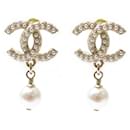 NINE CHANEL LOGO CC PEARL DROP EARRINGS NEW - Chanel