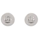 VINTAGE BOUCLES D'OREILLES CHANEL PUCES LOGO CC 1996 METAL ARGENTE EARRINGS - Chanel