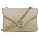 CHANEL Matelasse Chain Shoulder Bag Satin Beige CC Auth bs15109 - Chanel