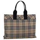 BURBERRY Nova Check Blue Label Hand Bag Nylon Beige Auth bs15174 - Burberry