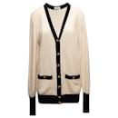 Vintage Cream & Black Chanel Cashmere V-Neck Cardigan Size US M/L