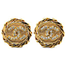 Chanel Gold Gold Plated CC Crystal Clip On Earrings