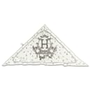 Lenço triangular de seda Hermès Branco Vif Prata