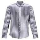Brunello Cucinelli Leisure Fit Striped Shirt in Light Blue Linen