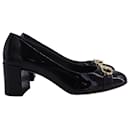 Salvatore Ferragamo Garda Gancini Pumps in Black Patent Leather 