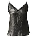 Sandro Lace-Trimmed Tank Top in Metallic Silver Silk 