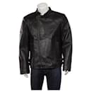 WRANGLER Double breasted Motorcycle Biker Black Leather Zipped Fitted Jacket - Autre Marque