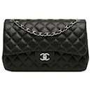 Black Chanel Jumbo Classic Lambskin Double Flap Shoulder Bag