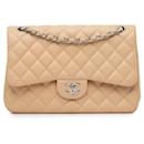 Tan Chanel Jumbo Classic Lambskin Double Flap Shoulder Bag