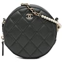 Black Chanel Quilted Lambskin Round Pearl Clutch with Chain Crossbody Bag