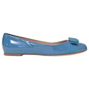 Salvatore Ferragamo Varina Bow Ballet in Blue Patent Leather 