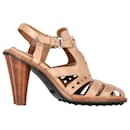 Tod's Strappy T Strap Sandals in Brown Leather