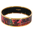 Hermès Yellow Gold Plated Wide Red Enamel Bracelet (62MM)