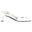 Prada Square-Toe Logo Slingbacks in White Leather 