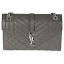 Saint Laurent Grey Grain De Poudre Medium Envelope In Mix Flap Bag