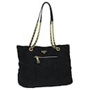 PRADA Bolsa de Hombro Acolchada con Cadena de Nylon Negra Auth am6356 - Prada