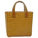 CHANEL Choco Bar Hand Bag Enamel Yellow CC Auth ac2997 - Chanel